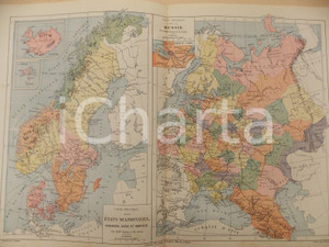 Stampa, bozzetto originale 1884 PARIS DRIOUX  LEROY Atlas universel Russie  Etats scandinaves 46x32 cm 1