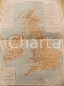 Stampa, bozzetto originale 1884 PARIS DRIOUX LEROY Atlas universel Carte Iles britanniques 32x46 cm 1
