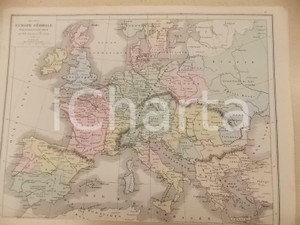 Stampa, bozzetto originale 1884 PARIS DRIOUX  LEROY Atlas universel Europe féodale XeXIe ed. BELIN 32x23 1