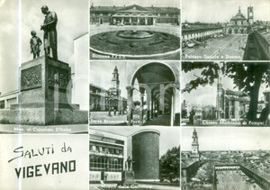 Cartolina originale da collezione 1955 ca VIGEVANO PV Vedutine Monumento al Calzolaio Stazione Cartolina FG VG 1