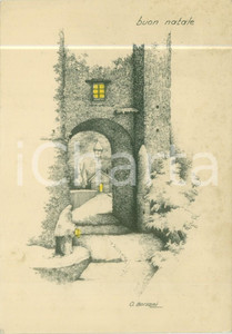 Cartolina originale da collezione 1940 ca BUON NATALE L ingresso del Castello Illustratore BORSANI Cartolina FG NV 1