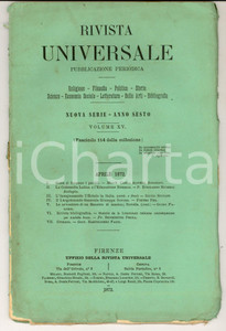Giornale, rivista storica 1872 RIVISTA UNIVERSALE Il Concilio Vaticano Anno VI nÂ°116 DANNEGGIATA 1