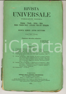 Giornale, rivista storica 1872 RIVISTA UNIVERSALE ImmortalitÃ  dell anima Anno VII nÂ°129 DANNEGGIATA 1