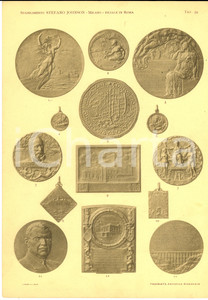 Stampa, bozzetto originale 1930 ca MILANO Ditta Stefano JOHNSON Medaglie navigazione Stampa 20x30 tav. 59 1