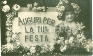 Cartolina originale da collezione 1908 AUGURI PER LA TUA FESTA Cartolina augurale con bambina FP VG 1