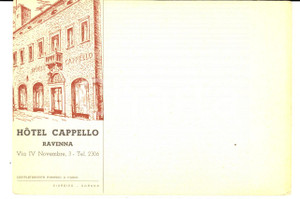 Materiale pubblicitario d’epoca 1950 ca RAVENNA Hotel CAPPELLO Cartoncino pubblicitario VINTAGE 15x10 cm 1