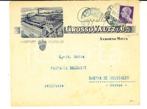 Documento originale, autentico 1945 STORIA POSTALE ANDORNO MICCA Cappellificio GROSSO VALTZ Busta intestata 1