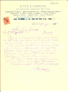 Documento originale, autentico 1925 GENOVA Ditta E. CARBONE Decorazioni complete per la casa Lettera con bollo 1