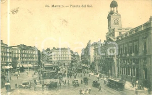 Cartolina originale da collezione 1924 MADRID SPAGNA Tram e automobili alla Puerta del Sol Cartolina FP VG 1