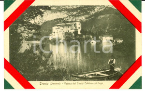 Cartolina originale da collezione 1920 ca TRIESTE Veduta Castel TOBLINO con lago Cartolina ANIMATA barcaiolo FP 1