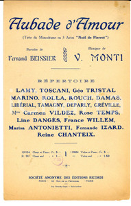 Oggetto da collezione cartaceo 1910 ca NOEL DE PIERROT  Aubade d amour Spartito ed. RICORDI francese 1
