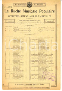 Oggetto da collezione cartaceo 1920 ca Ambroise THOMAS MIgnon  Berceuse Collections du MENESTREL 1
