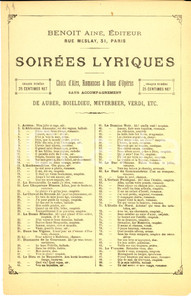 Oggetto da collezione cartaceo 1920 ca SOIREES LYRIQUES AUBER Fra Diavolo  Barcarolle ed. BENOIT AINE 1