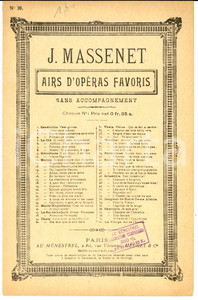 Oggetto da collezione cartaceo 1920 ca Jules MASSENET WERTHER Le Lied d Ossian Spartito ed. AU MENESTREL 1