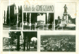 Cartolina originale da collezione 1953 CONEGLIANO TV Vedutine castello Monumento ai Caduti Cartolina FG VG 1