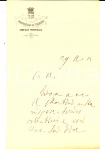 Autografo originale 1903 PROVINCIA DI TORINO Paolo BOSELLI promette lettera pro amico AUTOGRAFO 1