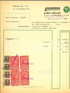 Documento originale, autentico 1947 MILANO Ditta GAMMA Grafica editoriale Fattura per libreria BOLLI 1
