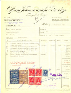 Documento originale, autentico 1953 MILANO Officine Fotomeccaniche ZINCOTYP Fattura intestata con BOLLI 1