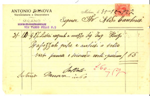 Documento originale, autentico 1927 MILANO Via Filzi 9 Antonio DANOVA Verniciatore e decoratore Ricevuta 1