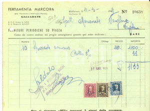 Documento originale, autentico 1949 GALLARATE VA Ferramenta MARCORA Fattura commerciale intestata 1