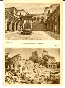 Cartolina originale da collezione 1945 ca ABBAZIA DI MONTECASSINO Veduta prima e dopo il bombardamento Cartolina 1