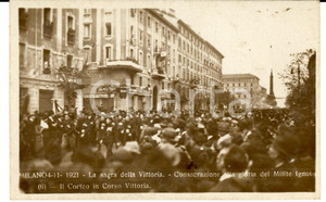 Cartolina originale da collezione 1921 MILANO Sagra della Vittoria  Corteo in corso Vittoria per Milite Ignoto 1