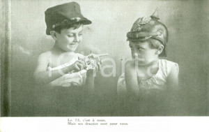 Cartolina originale da collezione 1920 ca ARTIGLIERIA FRANCESE Piccoli soldatini con cannone 75 mm 1897 Cartolina 1