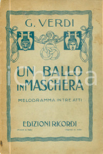 Oggetto da collezione cartaceo 1940 ca Giuseppe VERDI Un ballo in maschera Edizioni RICORDI Ristampa 1
