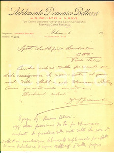 Documento originale, autentico 1930 ca MILANO Stabilimento Domenico BELLAZZI Lettera su carta intestata 1