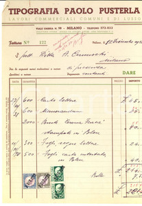 Documento originale, autentico 1938 MILANO Tipografia Paolo PUSTERLA Lavori di lusso Fattura intestata 1