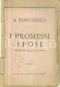 Oggetto da collezione cartaceo 1874 Aristide PONCHIELLI I Promessi Sposi Melodramma RICORDI DANNEGGIATO 1