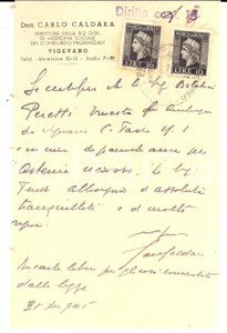 Autografo originale 1945 VIGEVANO PV Dott. Carlo CALDARA  Cerificato medico con bollo AUTOGRAFO 1