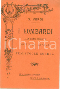 Oggetto da collezione cartaceo 1912 Giuseppe VERDI Temistocle SOLERA I Lombardi alla prima crociata Libretto 1