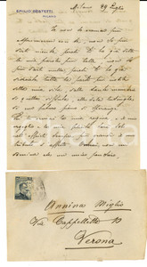 Autografo originale 1908 MILANO Lettera Emilio BESTETTI alla fidanzata Annina MIGLIO Autografo 1