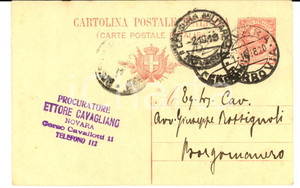 Cartolina originale da collezione 1918 NOVARA Procuratore Ettore CAVAGLIANO all avv. ROSSIGNOLI Cartolina postale 1