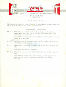 Documento originale, autentico 1960 ca VIGEVANO PV Idraulici Lattonieri Impianti termici L.T.F. Preventivo 1