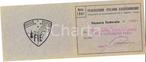Oggetto da collezione cartaceo 1961 GENOVA PEGLI Tessera Federazione Italiana ESCURSIONISMO 1