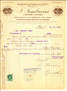 Documento originale, autentico 1934 MILANO Ditta F. TAMBURINI Copertoni per carri Fattura intestata 1