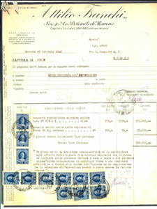 Documento originale, autentico 1948 BRESCIA Attlio FRANCHI  Società Dolomite di Marone Fattura con bolli 1