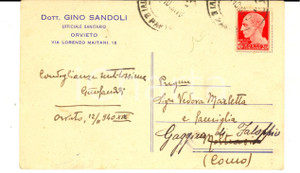 Cartolina originale da collezione 1940 ORVIETO Dott. Gino SANDOLI Ufficiale sanitario  Cartolina intestata 1