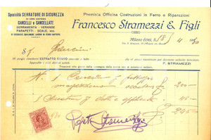 Documento originale, autentico 1930 MILANO Ditta Francesco STRAMEZZI & Figli  Cencelli e serrature Fattura 1