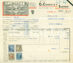 Documento originale, autentico 1940 SANTHIÃ€ VC Vendita formaggi G. COMELLI Fattura ILLUSTRATA 1