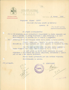 Documento originale, autentico 1935 GARLASCO PV Dopolavoro aziendale ASTRO invia blocchetti Lettera 1