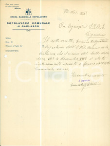 Documento originale, autentico 1936 GARLASCO PV Enrico DEAGOSTINI su ricavi del ballo OND Lettera AUTOGRAFA 1