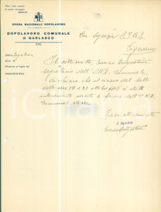 Documento originale, autentico 1935 GARLASCO PV Enrico DEAGOSTINI su ricavi del ballo OND Lettera AUTOGRAFA 1