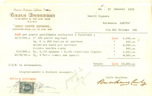 Documento originale, autentico 1950 ROMA Carlo RUSCHENA Premiata Pasticceria Gelateria Torinese Fattura 1