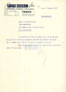 Documento originale, autentico 1948 TRIESTE Luigi CESCON Calzature comuni e di lusso Lettera commerciale 1