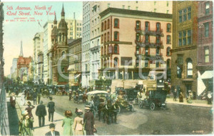 Cartolina originale da collezione 1912 NEW YORK USA Carrozze e auto sulla 5th Avenue Cartolina FP VG 1