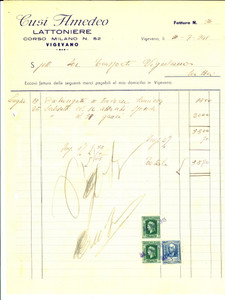 Documento originale, autentico 1941 VIGEVANO PV Lattoniere Amedeo CUSI  Fattura per lamiere Bolli 1
