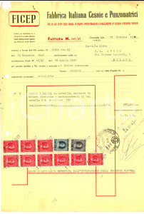 Documento originale, autentico 1947 GAZZADA SCHIANNO VA Ditta FICEP Cesoie e punzonatrici Fattura con bolli 1